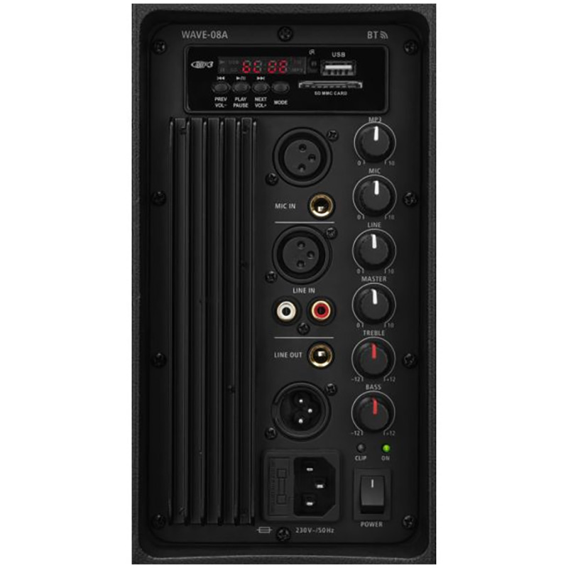 Difuzor full range profesional activ, amplificare cu 2 canale, 150 W, 8″, cu Bluetooth TWS și player mp3 cu funcție USB/SD, negru, WAVE-08A, IMG Stage Line 2 Difuzor full range profesional activ, amplificare cu 2 canale, 150 W, 8", cu Bluetooth TWS și player mp3 cu funcție USB/SD, negru, WAVE-08A, IMG Stage Line - imagine 2