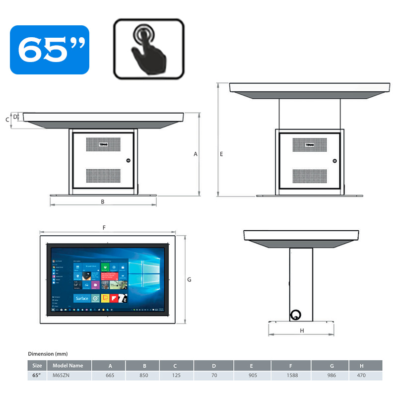Masă tactilă interactivă cu înălțime reglabilă, diagonala 65”/164 cm, rezolutie 4K UHD (3840 x 2160), luminozitate 450 (cd/m²), 24 / 7, Zenta M65ZN 6 Masă tactilă interactivă cu înălțime reglabilă, diagonala 65''/164 cm, rezolutie 4K UHD (3840 x 2160), luminozitate 450 (cd/m²), 24 / 7, Zenta M65ZN - imagine 6
