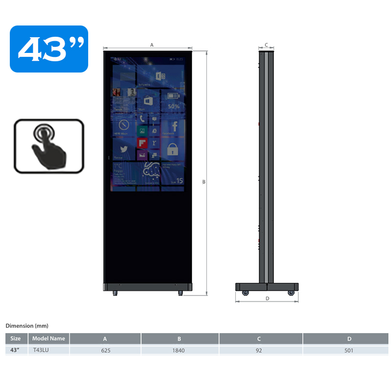 Infochioșc | display publicitar interactiv cu ecran tactil pentru semnalizare digitală, diagonala 43”/108 cm, rezolutie 4K UHD (3840 x 2160), luminozitate 450 (cd/m²), 24 / 7, Wi-fi si media player integrat, Lunos T43LU-T 3 Infochioșc | display publicitar interactiv cu ecran tactil pentru semnalizare digitală, diagonala 43''/108 cm, rezolutie 4K UHD (3840 x 2160), luminozitate 450 (cd/m²), 24 / 7, Wi-fi si media player integrat, Lunos T43LU-T - imagine 3