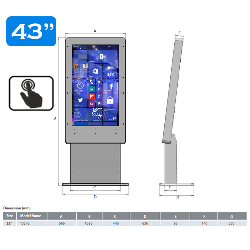 Infochioșc | display publicitar interactiv cu ecran tactil pentru semnalizare digitală, diagonala 43”/108 cm, rezolutie 4K UHD (3840 x 2160), luminozitate 450 (cd/m²), 24 / 7, Wi-fi si media player integrat, Venus T43VE-T 5 Infochioșc | display publicitar interactiv cu ecran tactil pentru semnalizare digitală, diagonala 43''/108 cm, rezolutie 4K UHD (3840 x 2160), luminozitate 450 (cd/m²), 24 / 7, Wi-fi si media player integrat, Venus T43VE-T - imagine 5
