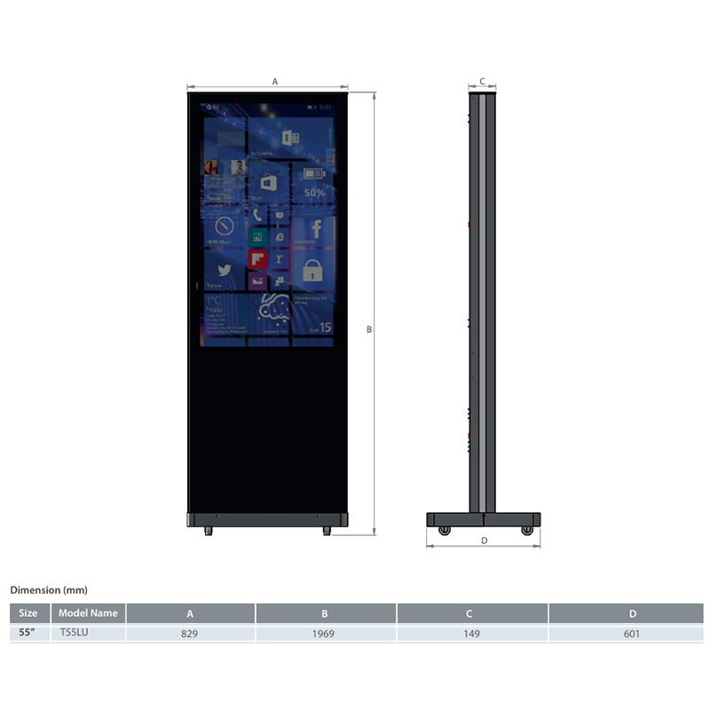 Infochioșc | display publicitar pentru semnalizare digitală, diagonala 55”/139 cm, rezolutie 4K UHD (3840 x 2160), luminozitate 450 (cd/m²), 24 / 7, Wi-fi si media player integrat, Lunos T55LU 2 Infochioșc | display publicitar pentru semnalizare digitală, diagonala 55''/139 cm, rezolutie 4K UHD (3840 x 2160), luminozitate 450 (cd/m²), 24 / 7, Wi-fi si media player integrat, Lunos T55LU - imagine 2