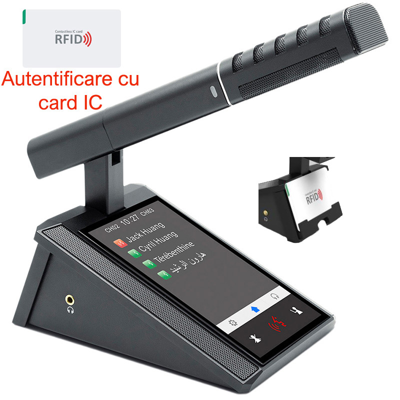 Microfon multimedia de conferinta tip delegat sau presedinte cu card IC, ecran touchscreen 5″ si difuzor, digital cu fir, pentru discutii, VIS-DMDIC-T, Vissonic 1 Microfon conferinta touchscreen Vissonic VIS-DMDIC-T cu card IC