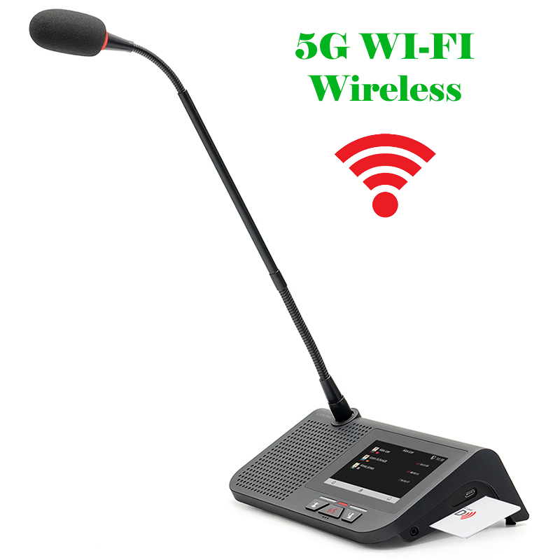 Microfon multimedia de conferinta tip delegat sau presedinte cu interpretare, vot si card IC, ecran touchscreen 4.3″ si difuzor, digital, wireless 5G WiFi, pentru discutii, VIS-MAW-T, Vissonic 1 Microfon multimedia de conferinta tip delegat sau presedinte cu interpretare, vot si card IC, ecran touchscreen 4.3" si difuzor, digital, wireless 5G WiFi, pentru discutii, VIS-MAW-T, Vissonic