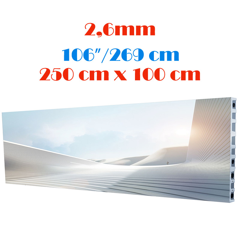 Ecran LED profesional 250 cm x 100 cm, pixel pitch 2.6 mm, diagonala 106”/269 cm, rezolutie 960 x 384, luminozitate 800 nits, de interior, premium, cu led Nationstar 1 Ecran LED profesional 250 cm x 100 cm, pixel pitch 2.6 mm, diagonala 106”/269 cm, rezolutie 960 x 384, luminozitate 800 nits, de interior, premium, cu led Nationstar