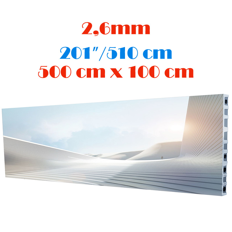 Ecran LED profesional 500 cm x 100 cm, pixel pitch 2.6 mm, diagonala 201”/510 cm, rezolutie 1920 x 384, luminozitate 800 nits, de interior, premium, cu led Nationstar 1 Ecran LED profesional 500 cm x 100 cm, pixel pitch 2.6 mm, diagonala 201”/510 cm, rezolutie 1920 x 384, luminozitate 800 nits, de interior, premium, cu led Nationstar