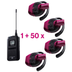 Pachet sistem de ghidare | tur ghidat live in frecventa UHF cu maxim 50 de canale, pana la 90 metri transmisie, ultrausor, unidirectional cu 50 de receptoare FT1, 1 transmiter FT1T si 2 statii de incarcare cu 24 de sloturi C222, Okayo 1 sistem ghidare live UHF 50 canale Avisystems