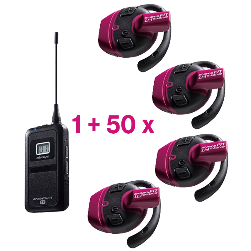 Pachet sistem de ghidare | tur ghidat live in frecventa UHF cu maxim 50 de canale, pana la 90 metri transmisie, ultrausor, unidirectional cu 50 de receptoare FT1, 1 transmiter FT1T si 2 statii de incarcare cu 24 de sloturi C222, Okayo 1 sistem ghidare live UHF 50 canale Avisystems