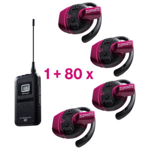 Pachet sistem de ghidare | tur ghidat live in frecventa UHF cu maxim 50 de canale, pana la 90 metri transmisie, ultrausor, unidirectional cu 80 de receptoare FT1, 1 transmiter FT1T si 3 statii de incarcare cu 24 de sloturi C222, Okayo 1 sistem ghidare live UHF 50 canale Avisystems