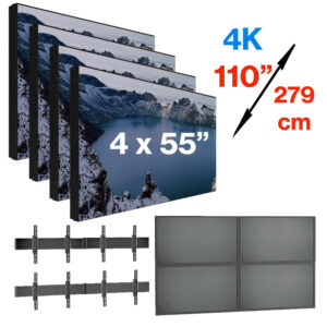 Pachet sistem videowall 2×2 cu fixare pe perete din 4 x display profesional pentru videowall cu rama subtire 3.5mm edge to edge, LED IPS Prestigio PSIW55N0U0, diagonala totala 110″/279 cm, rezolutie afisare 4K UHD (3840 x 2160), luminozitate 500 (cd/m²), 24 / 7, cu suport Voegel’s cu reglaj 3D 1 Pachet sistem videowall 2×2 cu fixare pe perete din 4 x display profesional pentru videowall cu rama subtire 3.5mm edge to edge, LED IPS Prestigio PSIW55N0U0, diagonala totala 110″/279 cm, rezolutie afisare 4K UHD (3840 x 2160), luminozitate 500 (cd/m²), 24 / 7, cu suport Voegel’s cu reglaj 3D