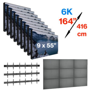 Pachet sistem videowall 3×3 cu fixare pe perete din 9 x display profesional pentru videowall cu rama subtire 3.5mm edge to edge, LED IPS Prestigio PSIW55N0U0, diagonala totala 164″/416 cm, rezolutie afisare 6K UHD (5760 x 3240), luminozitate 500 (cd/m²), 24 / 7, cu suport Voegel’s cu reglaj 3D 1 Pachet sistem videowall 3×3 cu fixare pe perete din 9 x display profesional pentru videowall cu rama subtire 3.5mm edge to edge, LED IPS Prestigio PSIW55N0U0, diagonala totala 164″/416 cm, rezolutie afisare 6K UHD (5760 x 3240), luminozitate 500 (cd/m²), 24 / 7, cu suport Voegel’s cu reglaj 3D