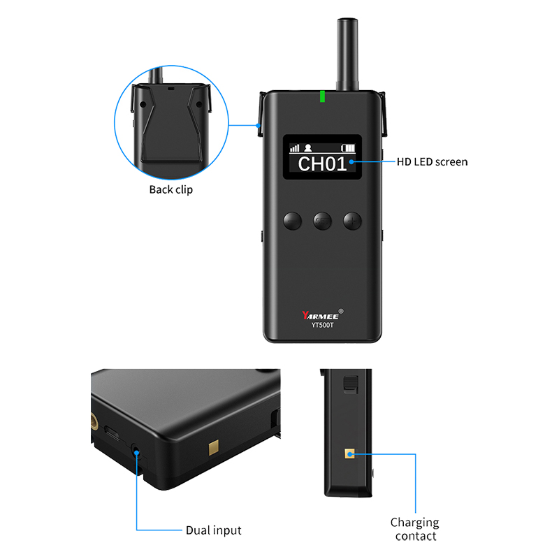 Transmitator digital unidirectional pentru sistem de ghidare | tur ghidat live, tehnologie 2.4 Ghz, cu maxim 100 de canale, pana la 200 metri transmisie, ultrausor, cu microfon inclus, YT500T, Yarmee 3 Transmitator digital unidirectional pentru sistem de ghidare | tur ghidat live, tehnologie 2.4 Ghz, cu maxim 100 de canale, pana la 200 metri transmisie, ultrausor, cu microfon inclus, YT500T, Yarmee - imagine 3