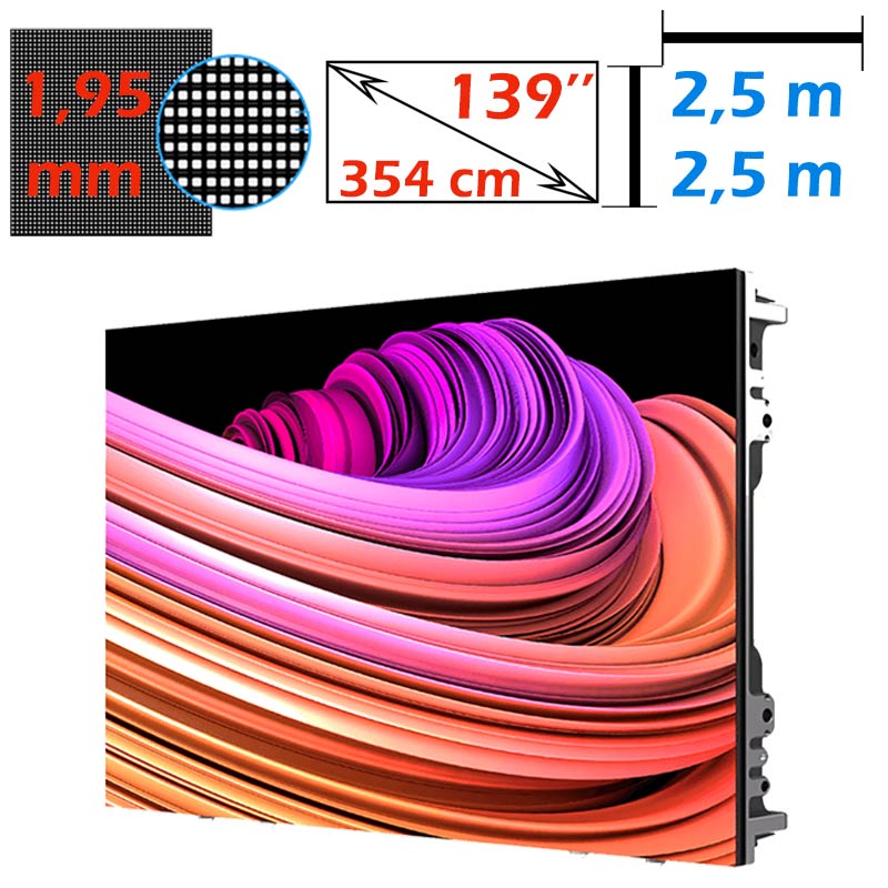 Ecran LED profesional 2,5m x 2,5m, pixel pitch 1.95 mm, diagonala 139”/354 cm, rezolutie 720p (1280 x 1280), luminozitate 800 nits, de interior 1 Ecran LED profesional 2,5m x 2,5m, pixel pitch 1.95 mm, diagonala 139”/354 cm, rezolutie 720p (1280 x 1280), luminozitate 800 nits, de interior