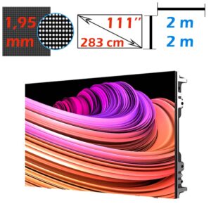 Ecran LED profesional 2m x 2m, pixel pitch 1.95 mm, diagonala 111”/283 cm, rezolutie 1024 x 1024, luminozitate 800 nits, de interior