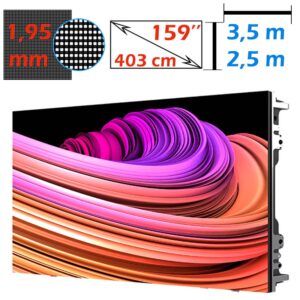 Ecran LED profesional 3.5m x 2m, pixel pitch 1.95 mm, diagonala 159”/403 cm, rezolutie 720p (1792 x 1024), luminozitate 800 nits, de interior