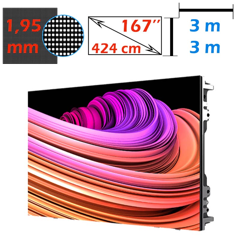 Ecran LED profesional 3m x 3m, pixel pitch 1.95 mm, diagonala 167”/424 cm, rezolutie 720p (1536 x 1536), luminozitate 800 nits, de interior 1 Ecran LED profesional 3m x 3m, pixel pitch 1.95 mm, diagonala 167”/424 cm, rezolutie 720p (1536 x 1536), luminozitate 800 nits, de interior