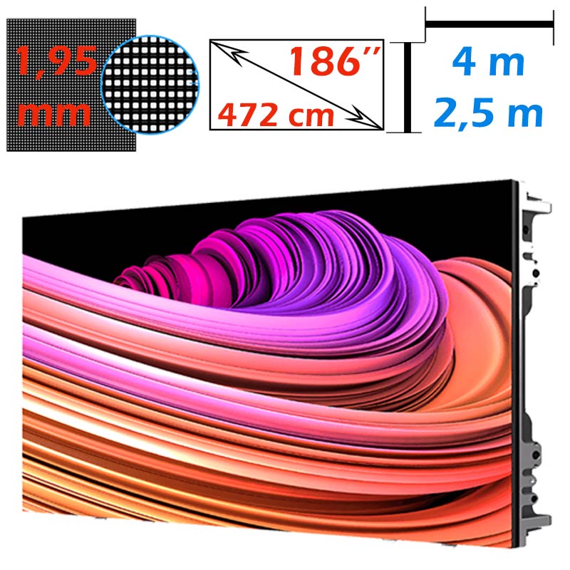 Ecran LED profesional 4m x 2,5m, pixel pitch 1.95 mm, diagonala 186”/472 cm, rezolutie 2K (2048 x 1280), luminozitate 800 nits, de interior 1 Ecran LED profesional 4m x 2,5m, pixel pitch 1.95 mm, diagonala 186”/472 cm, rezolutie 2K (2048 x 1280), luminozitate 800 nits, de interior