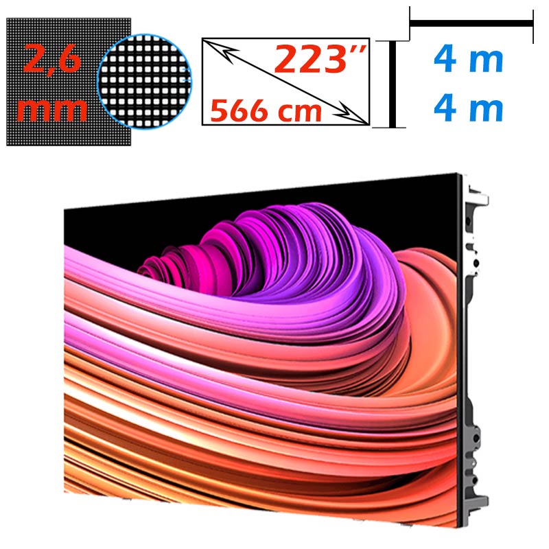 Ecran LED profesional 4m x 4m, pixel pitch 2.6 mm, diagonala 223”/566 cm, rezolutie 720p (1536 x 1536), luminozitate 800 nits, de interior 1 Ecran LED profesional 4m x 4m, pixel pitch 2.6 mm, diagonala 223”/566 cm, rezolutie 720p (1536 x 1536), luminozitate 800 nits, de interior