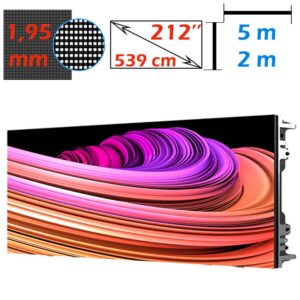 Ecran LED profesional 5m x 2m, pixel pitch 1.95 mm, diagonala 212”/539 cm, rezolutie 2K (2560 x 1024), luminozitate 800 nits, de interior
