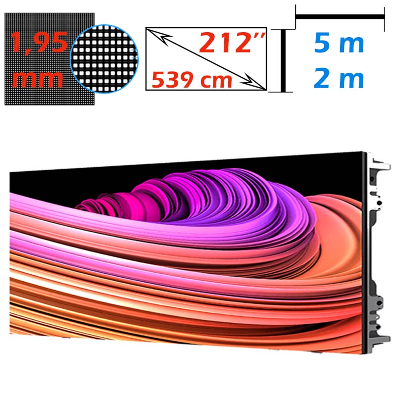 Ecran LED profesional 5m x 2m, pixel pitch 1.95 mm, diagonala 212”/539 cm, rezolutie 2K (2560 x 1024), luminozitate 800 nits, de interior 1 Ecran LED profesional 5m x 2m, pixel pitch 1.95 mm, diagonala 212”/539 cm, rezolutie 2K (2560 x 1024), luminozitate 800 nits, de interior