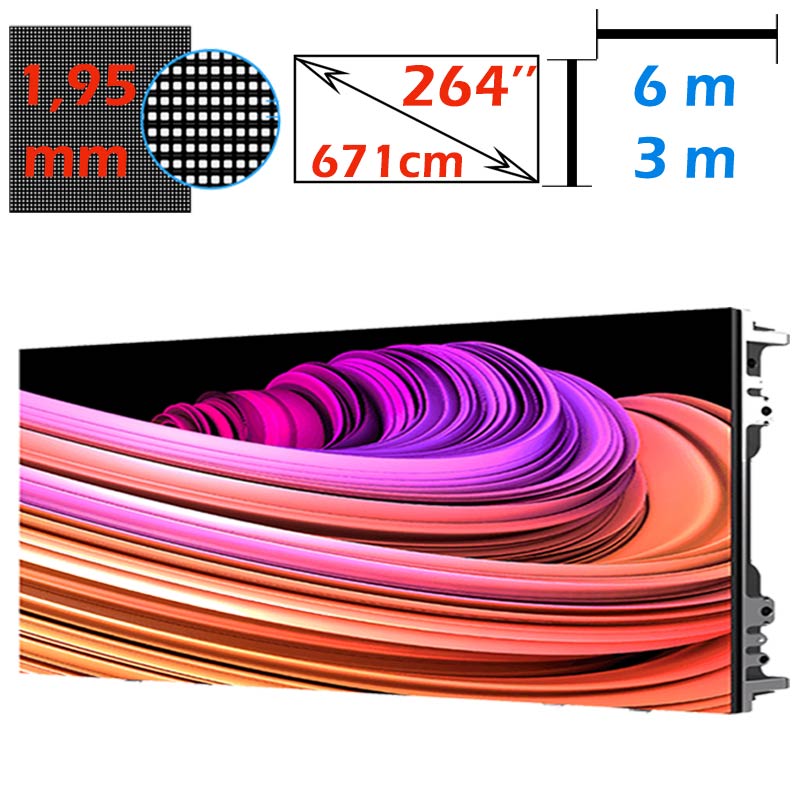 Ecran LED profesional 6m x 3m, pixel pitch 1.95 mm, diagonala 264”/671 cm, rezolutie 3K UHD (3072 x 1536), luminozitate 800 nits, de interior 1 Ecran LED profesional 6m x 3m, pixel pitch 1.95 mm, diagonala 264”/671 cm, rezolutie 3K UHD (3072 x 1536), luminozitate 800 nits, de interior