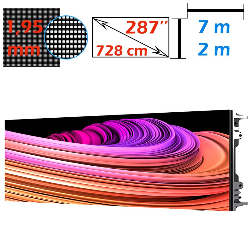 Ecran LED profesional 7m x 2m, pixel pitch 1.95 mm, diagonala 287”/728 cm, rezolutie 2K (3584 x 1024), luminozitate 800 nits, de interior 1 Ecran LED profesional 7m x 2m, pixel pitch 1.95 mm, diagonala 287”/728 cm, rezolutie 2K (3584 x 1024), luminozitate 800 nits, de interior