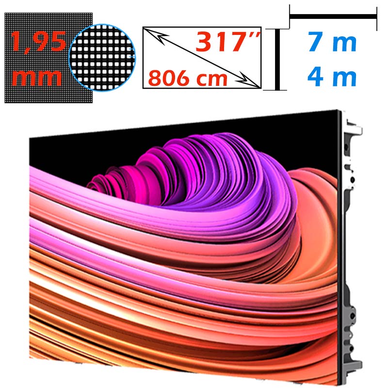Ecran LED profesional 7m x 4m, pixel pitch 1.95 mm, diagonala 317”/806 cm, rezolutie 4K (3584 x 2048), luminozitate 800 nits, de interior 1 Ecran LED profesional 7m x 4m, pixel pitch 1.95 mm, diagonala 317”/806 cm, rezolutie 4K (3584 x 2048), luminozitate 800 nits, de interior