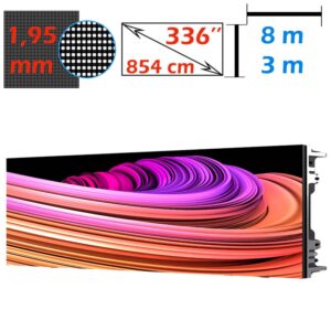 Ecran LED profesional 8m x 3m, pixel pitch 1.95 mm, diagonala 336”/854 cm, rezolutie 3K (4096 x 1536), luminozitate 800 nits, de interior