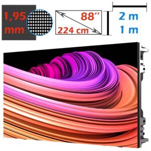 Ecran LED profesional 2m x 1m, pixel pitch 1.95 mm, diagonala 88”/224 cm, rezolutie 1024 x 512, luminozitate 800 nits, de interior