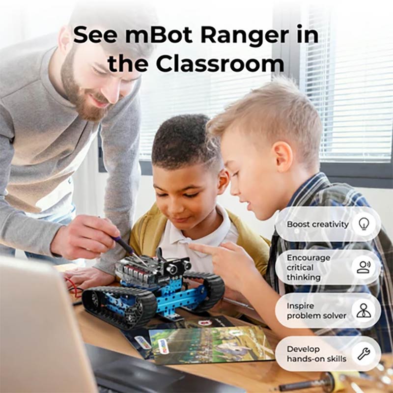 Robot educational programabil | de codare Makeblock mBot2 Ranger Kit de construire a roboților 3 în 1 pentru învățarea roboticii, ingineriei, programării 9 Robot educational programabil | de codare Makeblock mBot2 Ranger Kit de construire a roboților 3 în 1 pentru învățarea roboticii, ingineriei, programării - imagine 9