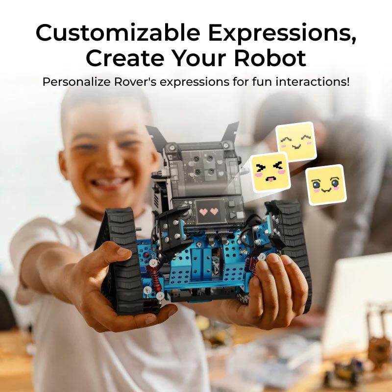 Robot educational programabil | de codare Makeblock mBot2 Rover Kit: Robot emo interactiv pentru copii, pentru învățarea programării și joacă în aer liber 5 Robot educational programabil | de codare Makeblock mBot2 Rover Kit: Robot emo interactiv pentru copii, pentru învățarea programării și joacă în aer liber - imagine 5