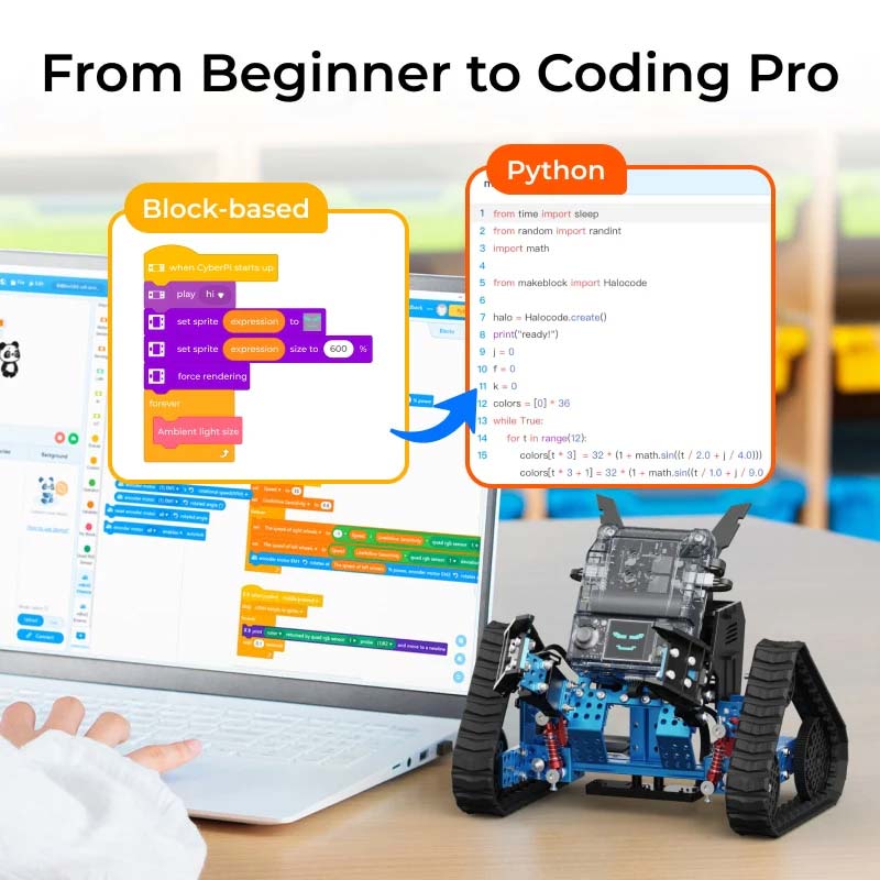 Robot educational programabil | de codare Makeblock mBot2 Rover Kit: Robot emo interactiv pentru copii, pentru învățarea programării și joacă în aer liber 8 Robot educational programabil | de codare Makeblock mBot2 Rover Kit: Robot emo interactiv pentru copii, pentru învățarea programării și joacă în aer liber - imagine 8