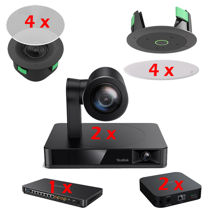 Sistem videoconferinta integrat PoE cu 2 camere PTZ, 4K, cu urmarire inteligenta, 20 x HD zoom UVC86, 4 microfoane de tavan CM20 cu raza de acoperire a vocii de 4m pana la 360°, 4 difuzoare active de tavan, coaxiale cu 2 cai CS10, procesor audio video AVHub, Yealink 1 Sistem videoconferinta integrat PoE cu 2 camere PTZ, 4K, cu urmarire inteligenta, 20 x HD zoom UVC86, 4 microfoane de tavan CM20 cu raza de acoperire a vocii de 4m pana la 360°, 4 difuzoare active de tavan, coaxiale cu 2 cai CS10, procesor audio video AVHub, Yealink