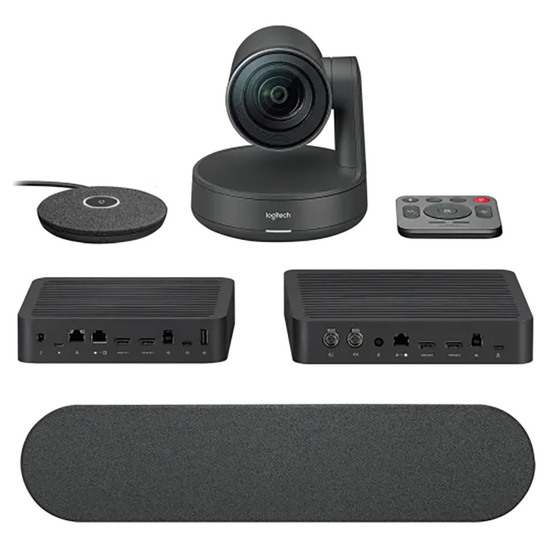 Sistem pentru videoconferinta cu camera PTZ, rezolutie 4K, 15 x HD zoom, difuzoare, microfoane, hub monitor si hub de masa, certificat Microsoft Teams Rooms si Zoom Rooms, Logitech Rally Systems 1 Logitech Rally sistem videoconferinta 4K PTZ