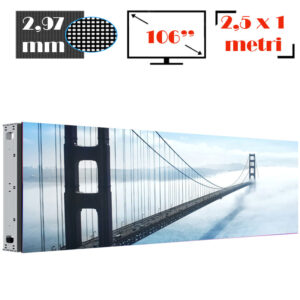Ecran LED profesional 2,5 m x 1 m, pixel pitch 2.97 mm, diagonala 106”/269 cm, rezolutie 840 x 336, luminozitate 5.000 nits, de exterior, premium, cu led Nationstar