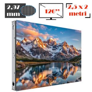 Ecran LED profesional 2,5 m x 2 m, pixel pitch 2.97 mm, diagonala 126”/320 cm, rezolutie 840 x 672, luminozitate 5.000 nits, de exterior, premium, cu led Nationstar