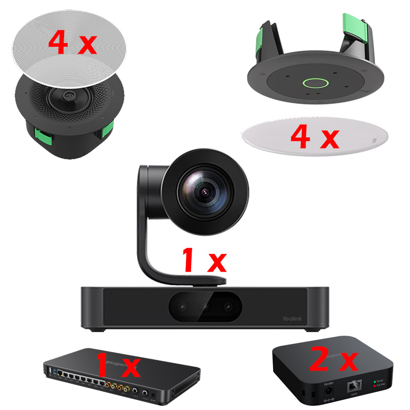 Sistem videoconferinta integrat PoE cu 1 camera PTZ, 4K, cu urmarire inteligenta, 20 x zoom SmartVision 80, 4 microfoane de tavan CM20 cu raza de acoperire a vocii de 4m pana la 360°, 4 difuzoare active de tavan, coaxiale cu 2 cai CS10, procesor audio video AVHub, Yealink 1 Sistem videoconferinta integrat PoE cu 1 camera PTZ, 4K, cu urmarire inteligenta, 20 x zoom SmartVision 80, 4 microfoane de tavan CM20 cu raza de acoperire a vocii de 4m pana la 360°, 4 difuzoare active de tavan, coaxiale cu 2 cai CS10, procesor audio video AVHub, Yealink