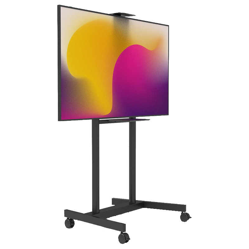 Stand pentru monitor/TV, de podea, cu roti, suport pentru camera si polita, diagonale 55″-86″, maxim 90 kg, OMB Caravel 2.100 07194, negru 1 Stand pentru monitor/TV, de podea, cu roti, suport pentru camera si polita, diagonale 55"-86", maxim 90 kg, OMB Caravel 2.100 07194, negru