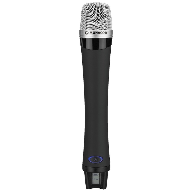 Microfon de mana wireless cu transmițător integrat, sistem de transmisie audio PLL mono pe 16 canale, ATS-12HT, Monacor 1 Microfon de mana wireless cu transmițător integrat, sistem de transmisie audio PLL mono pe 16 canale, ATS-12HT, Monacor