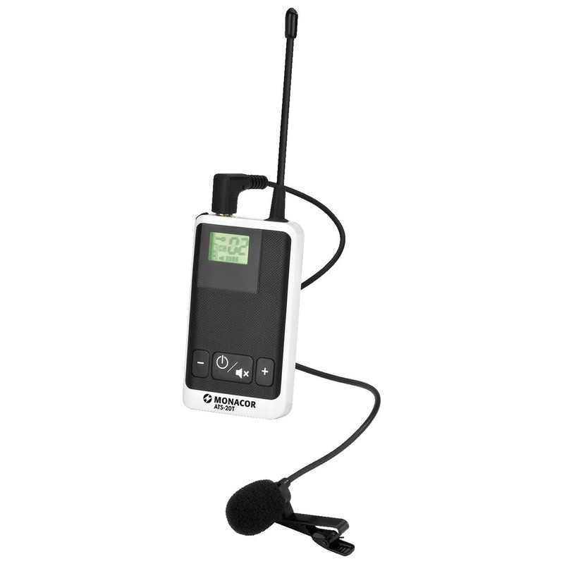 Transmitator digital miniatural unidirectional pentru sistem de ghidare | tur ghidat live in frecventa UHF cu maxim 16 canale, ultrausor, cu microfon inclus, ATS-20T, Monacor 2 Transmitator digital miniatural unidirectional pentru sistem de ghidare | tur ghidat live in frecventa UHF cu maxim 16 canale, ultrausor, cu microfon inclus, ATS-20T, Monacor - imagine 2