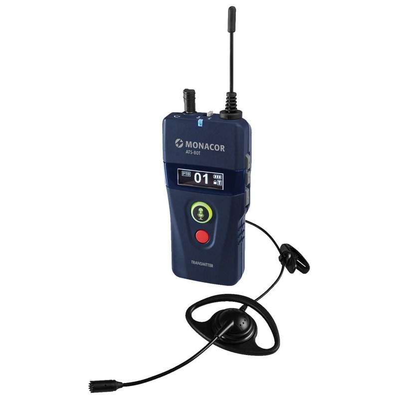 Transmitator digital full-duplex interactiv pentru sistem de interpretare si tur ghidat in frecventa UHF cu maxim 42 de canale, ultrausor, cu microfon si casca incluse, ATS-80T, Monacor 1 Transmitator digital full-duplex interactiv pentru sistem de interpretare si tur ghidat in frecventa UHF cu maxim 42 de canale, ultrausor, cu microfon si casca incluse, ATS-80T, Monacor