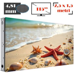 Ecran LED profesional 2 m x 1,5 m, pixel pitch 4.81 mm, diagonala 98”/250 cm, rezolutie 416 x 312, luminozitate 6.0000 nits, de exterior, premium, cu led Nationstar