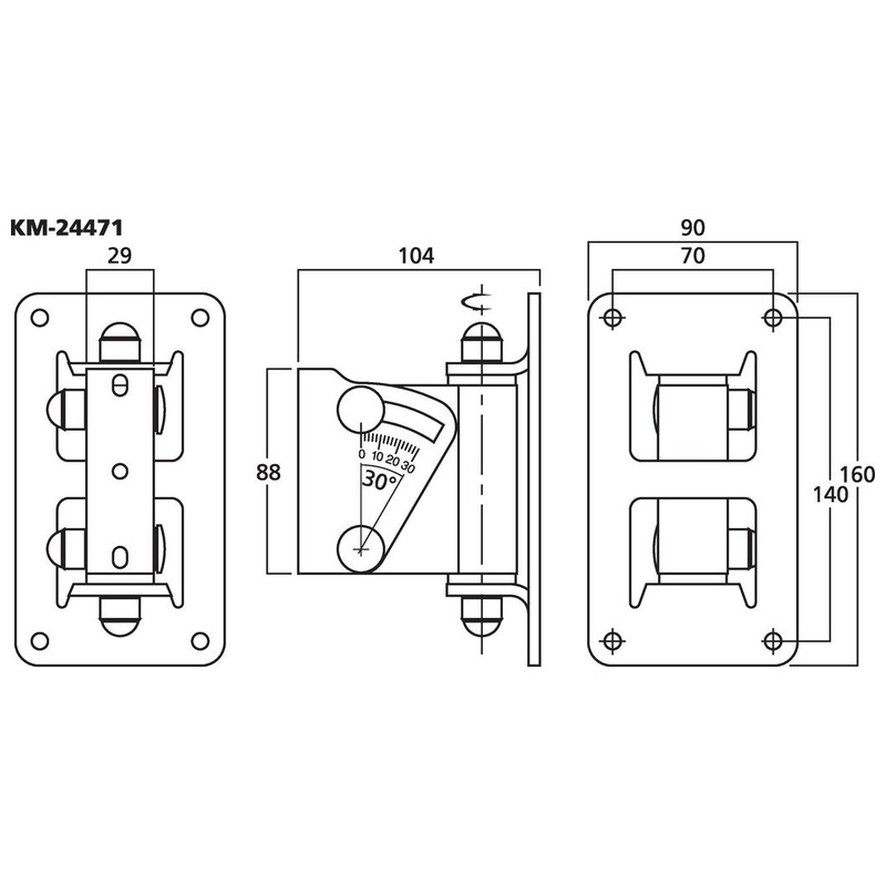 Suport de perete pentru sisteme de difuzoare, pivotare 90°, înclinare 30°, KM-24471, Monacor 2 Suport de perete pentru sisteme de difuzoare, pivotare 90°, înclinare 30°, KM-24471, Monacor - imagine 2