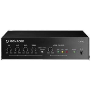 Amplificator activ cu buclă de inducție, cu compresor dinamic, suprafata maxim 40 m², LA-40, Monacor