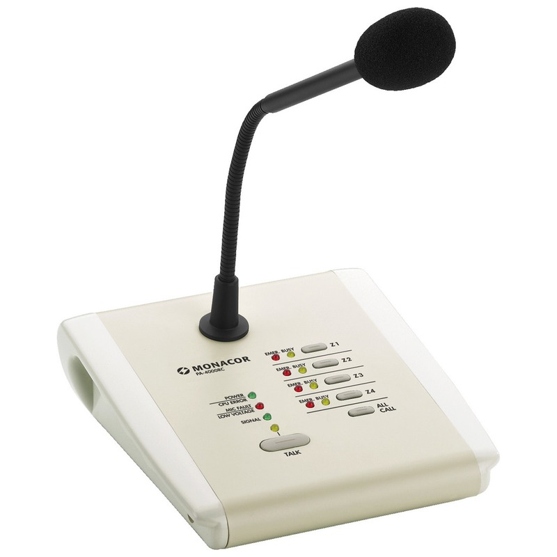 Microfon de birou cu funcție de paginare PA cu 4 zone, pentru conectare la PA-40120/6040MPX, conexiune RJ45, PA-4000RC, Monacor 1 Microfon de birou cu funcție de paginare PA cu 4 zone, pentru conectare la PA-40120/6040MPX, conexiune RJ45, PA-4000RC, Monacor