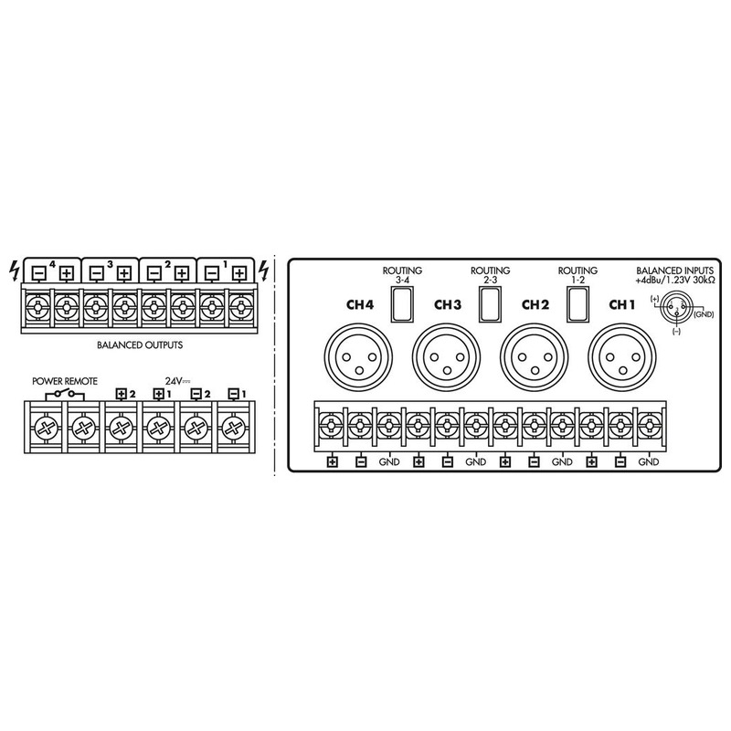 Amplificator pentru adresare publica, cu 4 canale, 31V/4Ω, 50V/10,4Ω, 70V/20Ω, 100V/42Ω, 4 x 240 W, 4960 W, PA-4240, Monacor 3 Amplificator pentru adresare publica, cu 4 canale, 31V/4Ω, 50V/10,4Ω, 70V/20Ω, 100V/42Ω, 4 x 240 W, 4960 W, PA-4240, Monacor - imagine 3