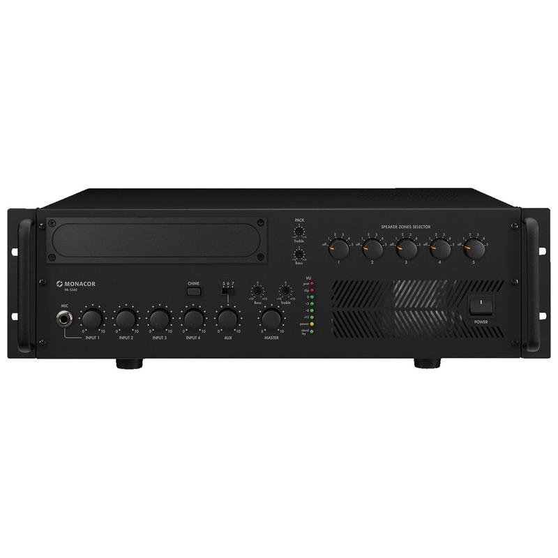 Amplificator zonal, cu mixer integrat, pentru adresare publica, cu 5 zone, 100 V, 1 x 240 W, PA-5240, Monacor 1 Amplificator zonal 5 zone Monacor PA-5240 240W Avi Systems
