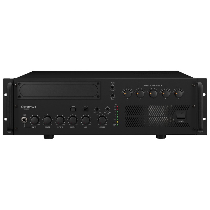 Amplificator zonal, cu mixer integrat, pentru adresare publica, cu 5 zone, 100 V, 1 x 480 W, PA-5480, Monacor 1 Amplificator zonal 5 zone Monacor PA-5480 480W Avi Systems