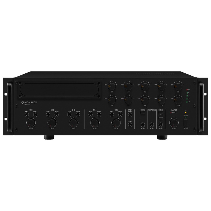 Amplificator zonal, cu mixer integrat, pentru adresare publica, cu 10 zone, 100 V, 1 x 600 W, PA-6010Z, Monacor 1 Amplificator zonal 10 zone Monacor PA-6010Z 600W Avi Systems