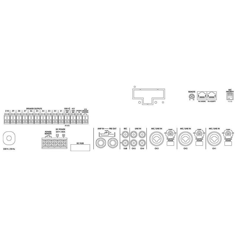 Amplificator zonal, cu mixer integrat, pentru adresare publica, cu 10 zone, 100 V, 1 x 600 W, PA-6010Z, Monacor 2 Amplificator zonal, cu mixer integrat, pentru adresare publica, cu 10 zone, 100 V, 1 x 600 W, PA-6010Z, Monacor - imagine 2