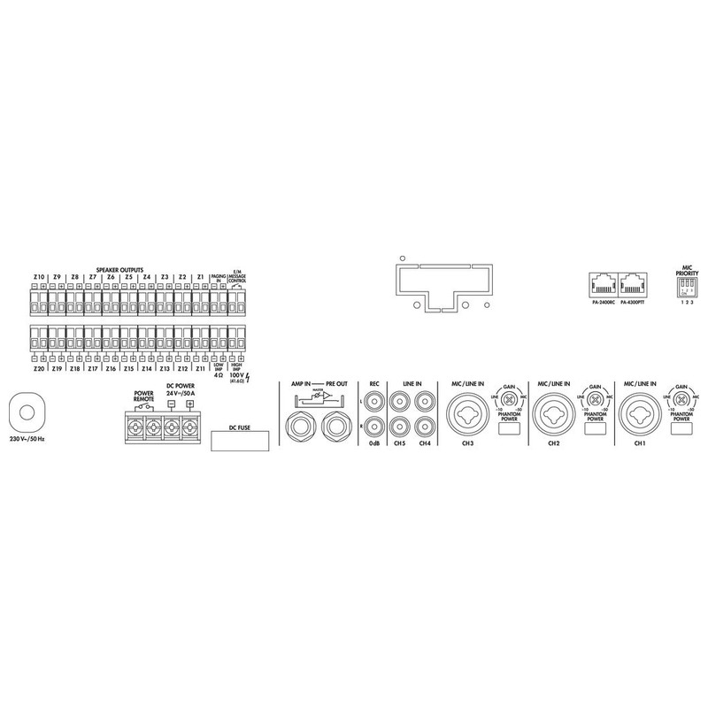 Amplificator zonal, cu mixer integrat, pentru adresare publica, cu 20 zone, 100 V, 1 x 600 W, PA-6020Z, Monacor 2 Amplificator zonal, cu mixer integrat, pentru adresare publica, cu 20 zone, 100 V, 1 x 600 W, PA-6020Z, Monacor - imagine 2